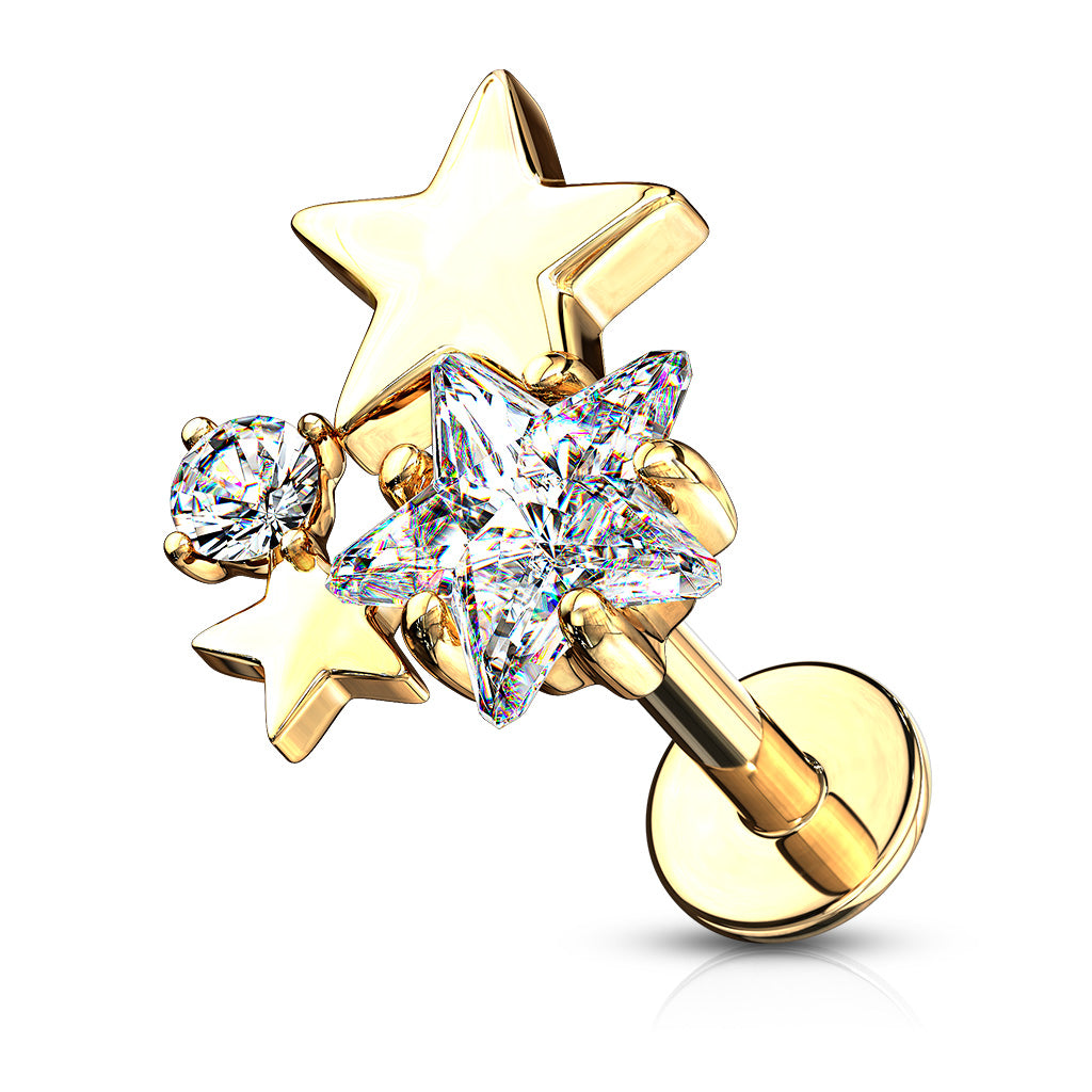 SPARKLE STAR CLUSTER FLAT BACK LABRET - 6MM - 16 GAUGE