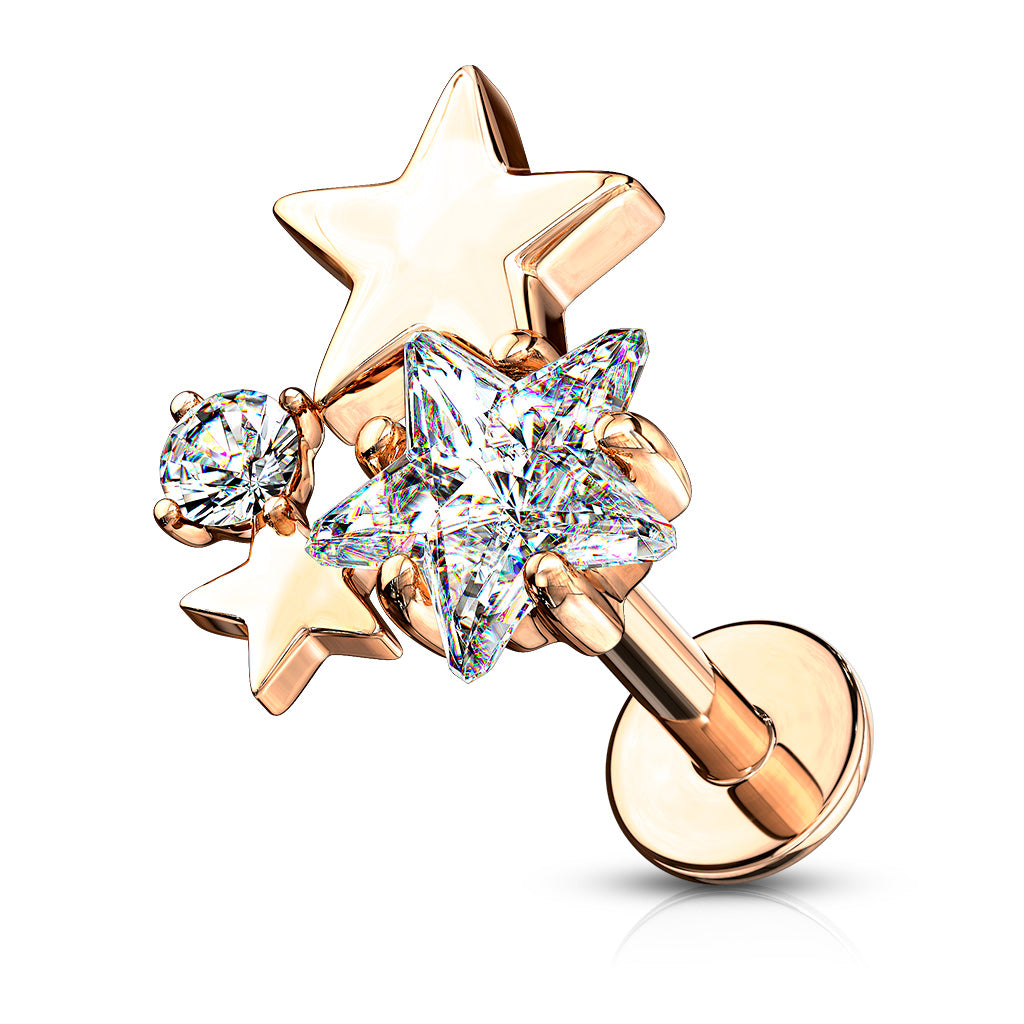 SPARKLE STAR CLUSTER FLAT BACK LABRET - 6MM - 16 GAUGE