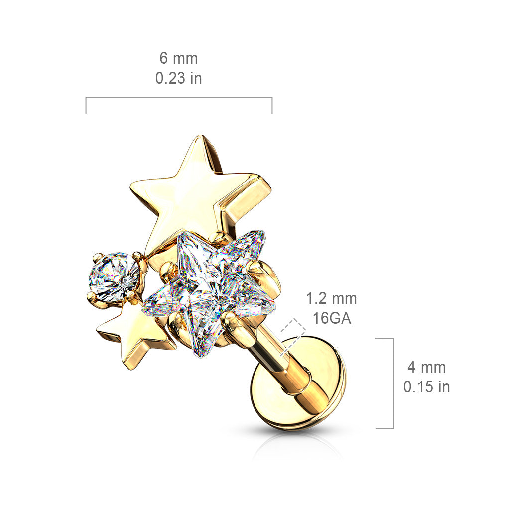 SPARKLE STAR CLUSTER FLAT BACK LABRET - 6MM - 16 GAUGE