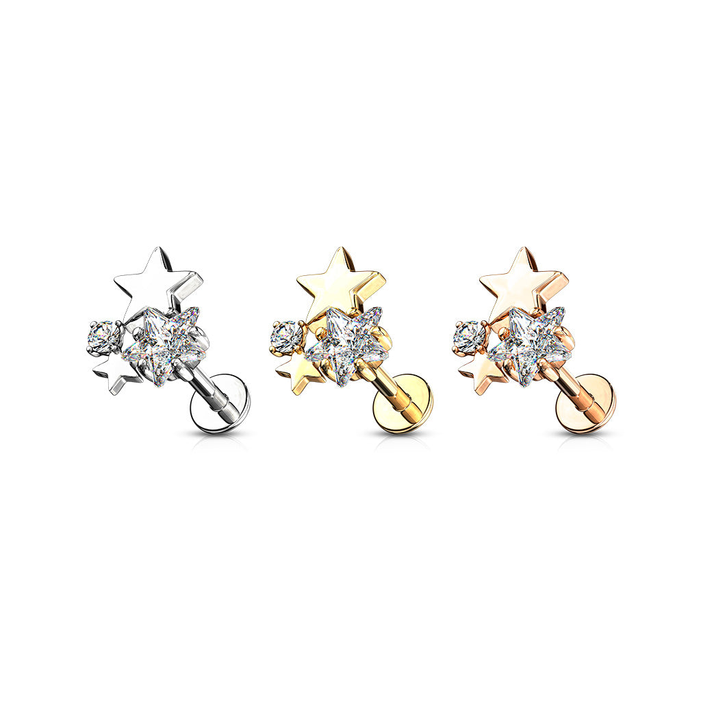 SPARKLE STAR CLUSTER FLAT BACK LABRET - 6MM - 16 GAUGE