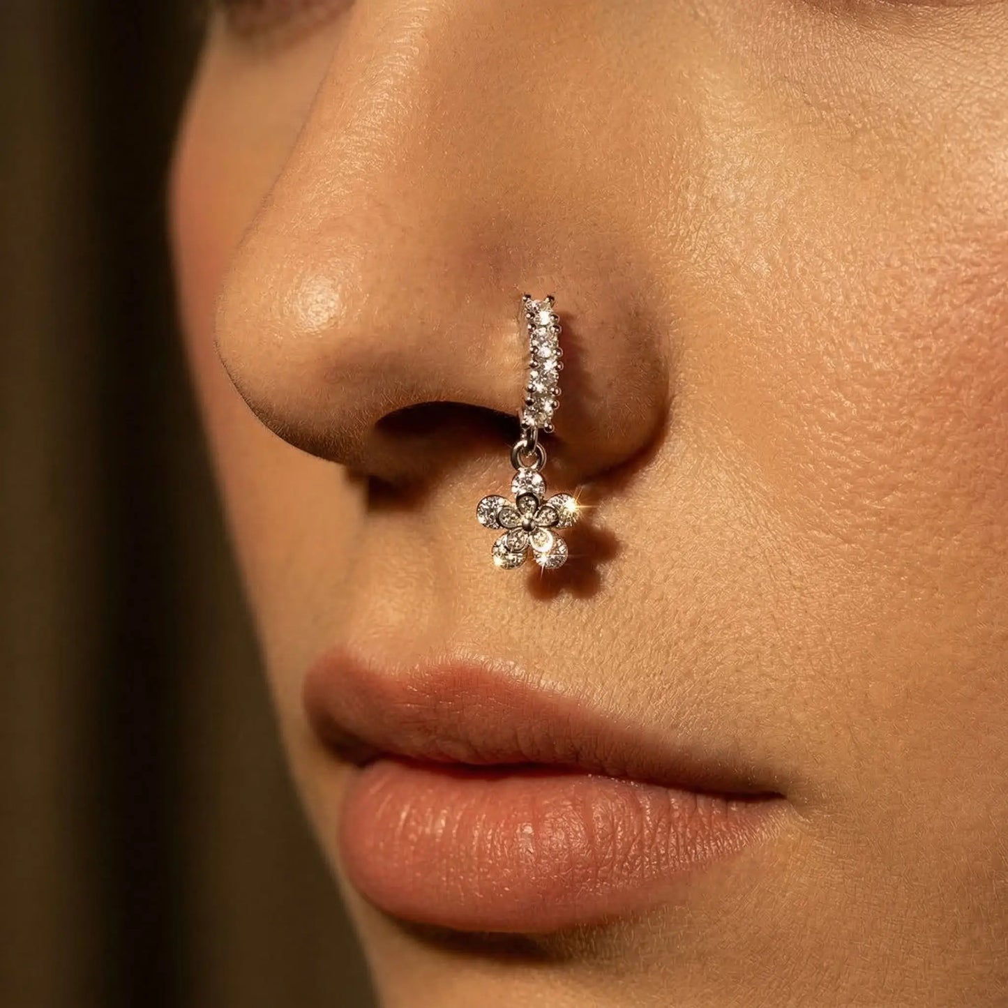 GOLD CRYSTAL LINED FLOWER CHARM BENDABLE HOOP RING - 20 GAUGE - 8MM FOR EAR & NOSE