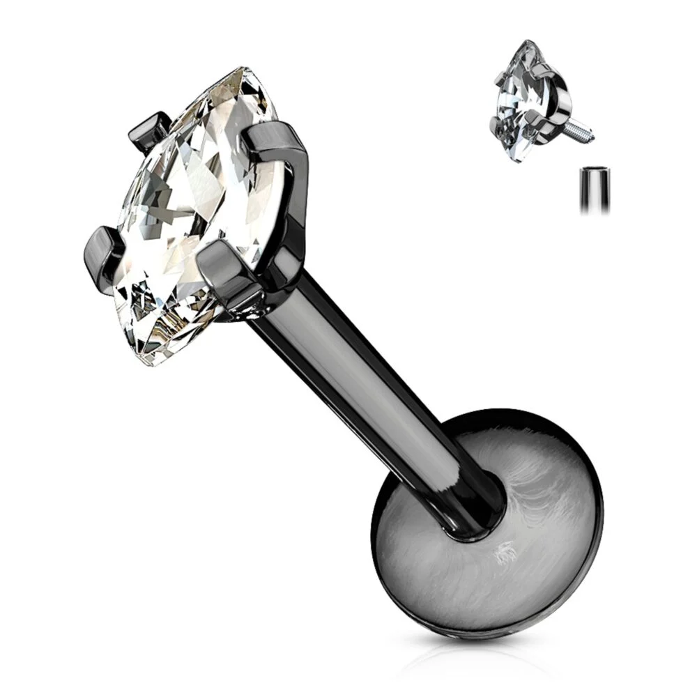 DAINTY MARQUISE TEARDROP CRYSTAL FLAT BACK LABRET STUD