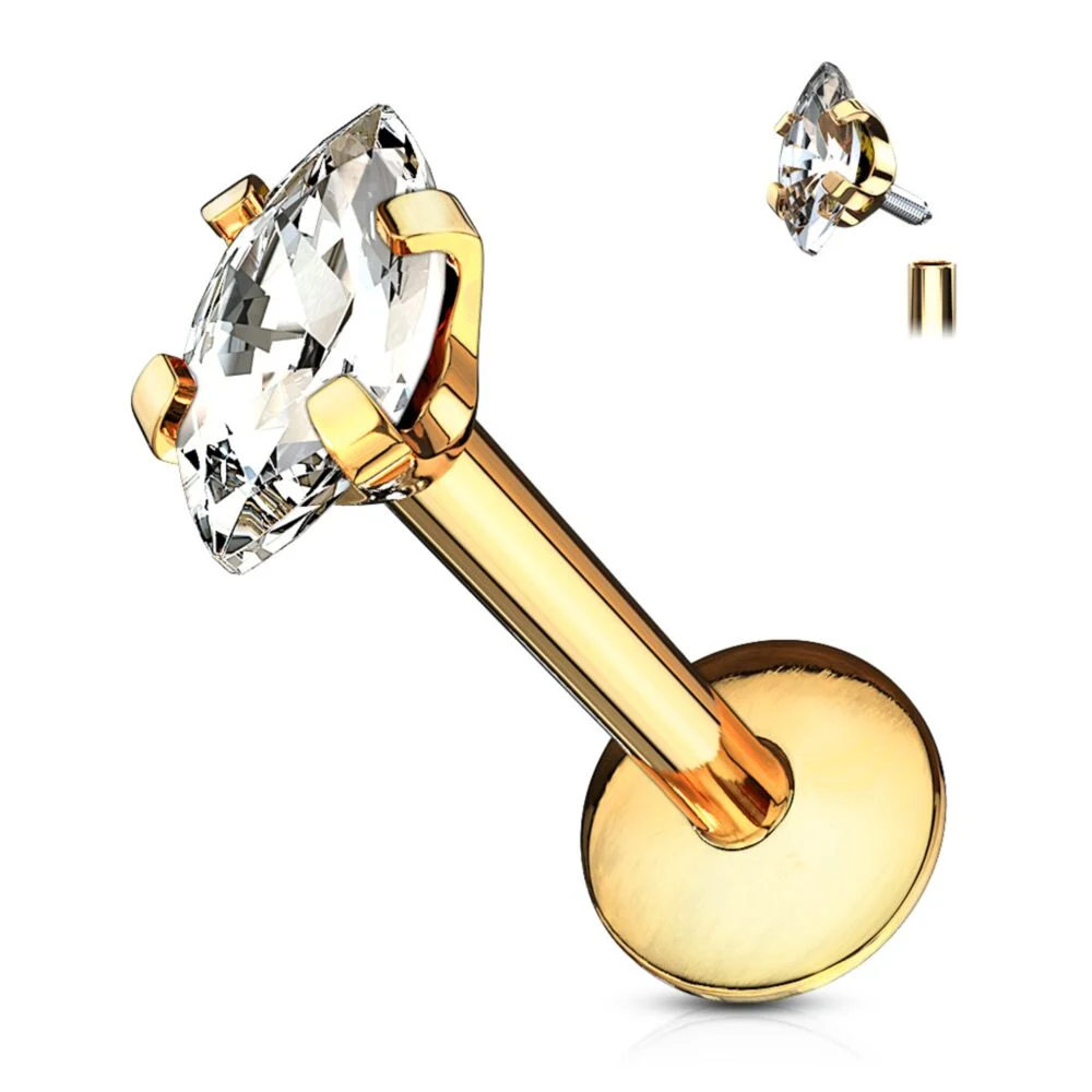 DAINTY MARQUISE TEARDROP CRYSTAL FLAT BACK LABRET STUD