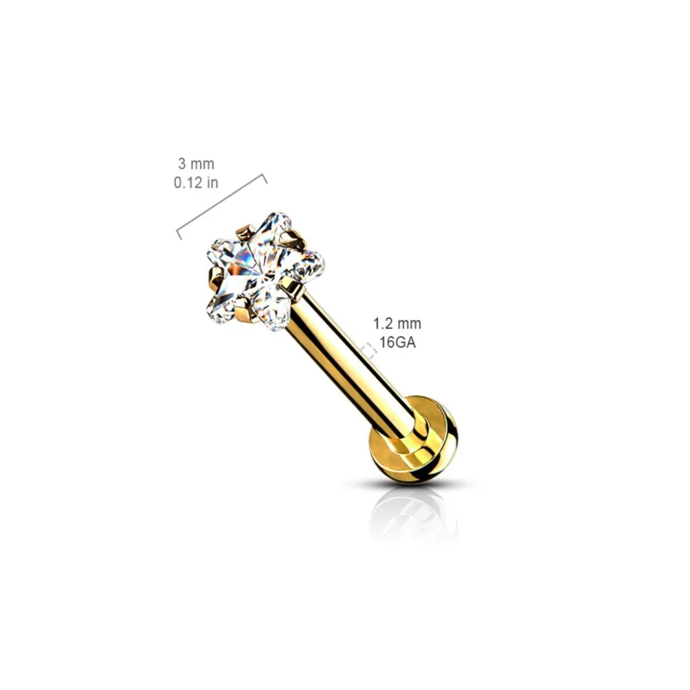 DAINTY CRYSTAL STAR MICRO FLAT BACK LABRET - 6MM & 8MM