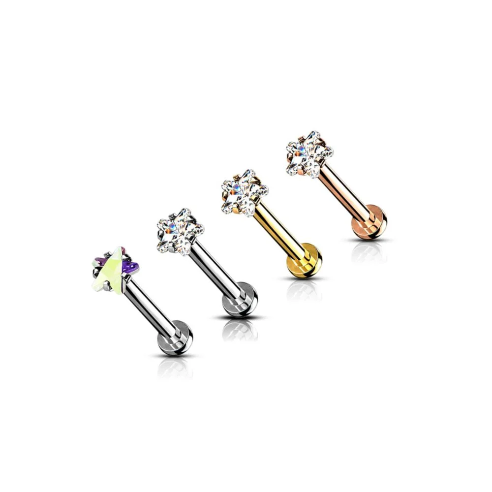 DAINTY CRYSTAL STAR MICRO FLAT BACK LABRET - 6MM & 8MM