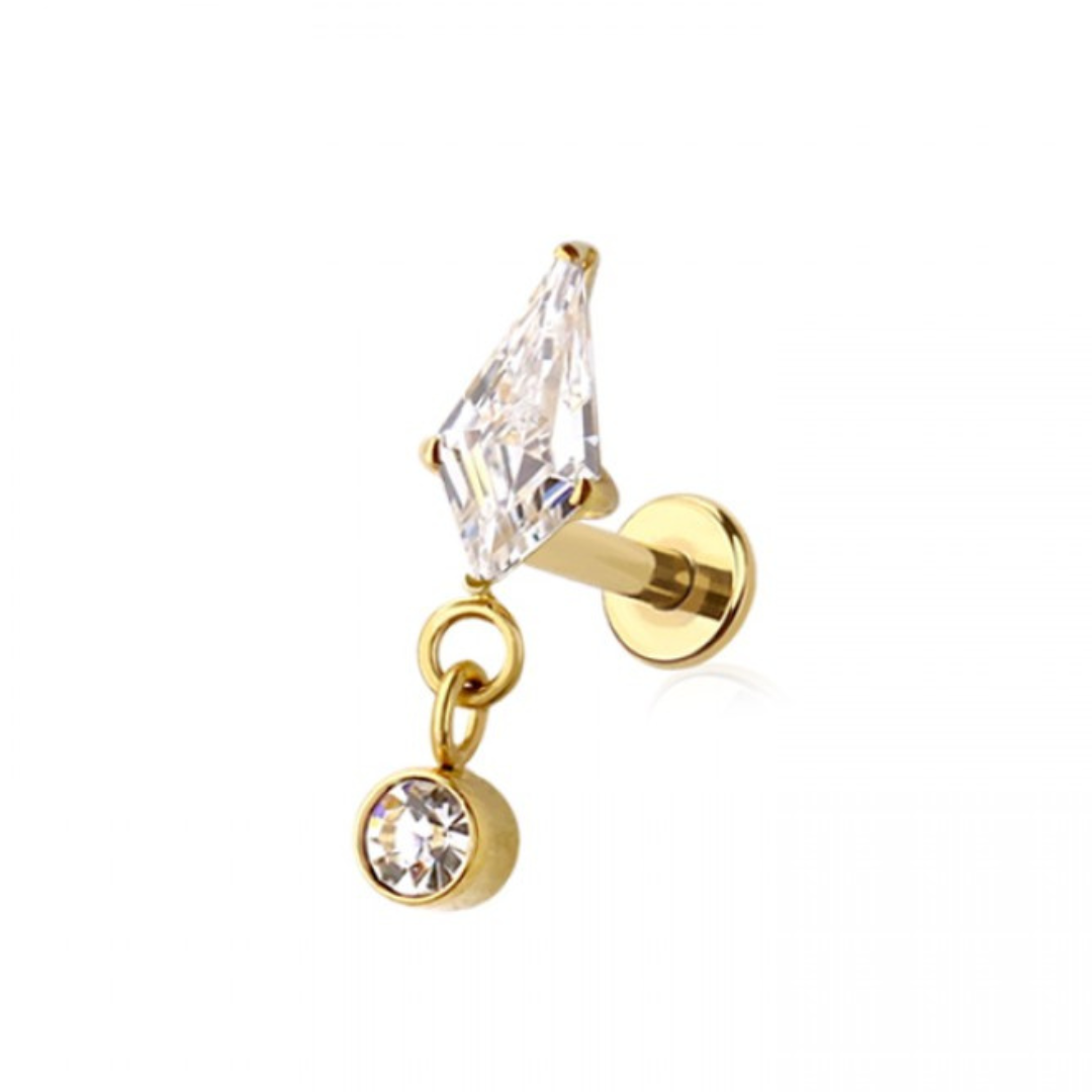 TITANIUM DAINTY PRINCESS CRYSTAL CHARM LABRET -THREADLESS -18 GAUGE -6MM