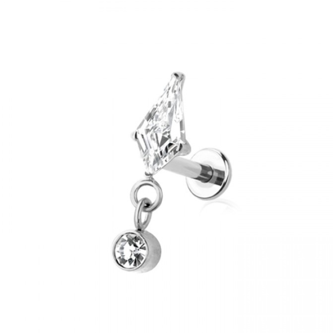 TITANIUM DAINTY PRINCESS CRYSTAL CHARM LABRET -THREADLESS -18 GAUGE -6MM