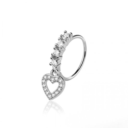 CRYSTAL LINED LOVE HEART CHARM BENDABLE NOSE  / EAR HOOP RING - 8MM - 20 GAUGE