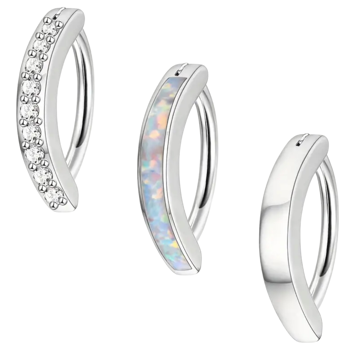 MULTI PACK OF 3 SILVER BELLY CLICKER HOOPS - 10MM - 14 GAUGE