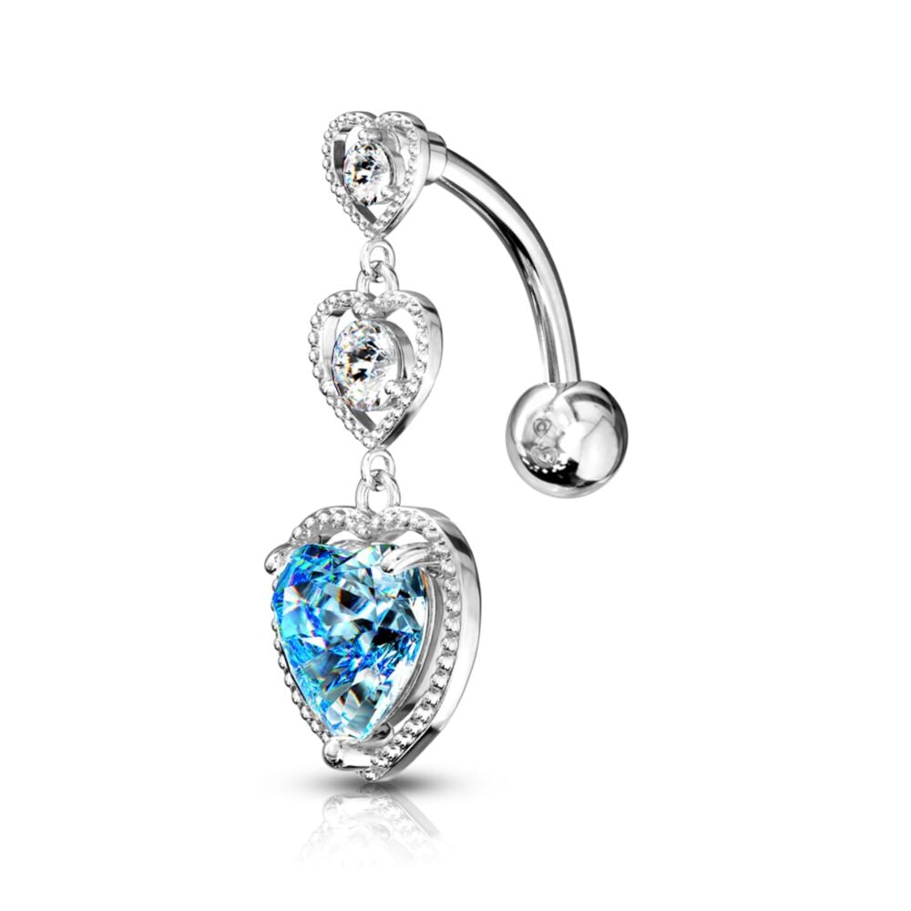TRIPLE HEART REVERSE  CHARM BELLY BAR - 10MM - 14 GAUGE