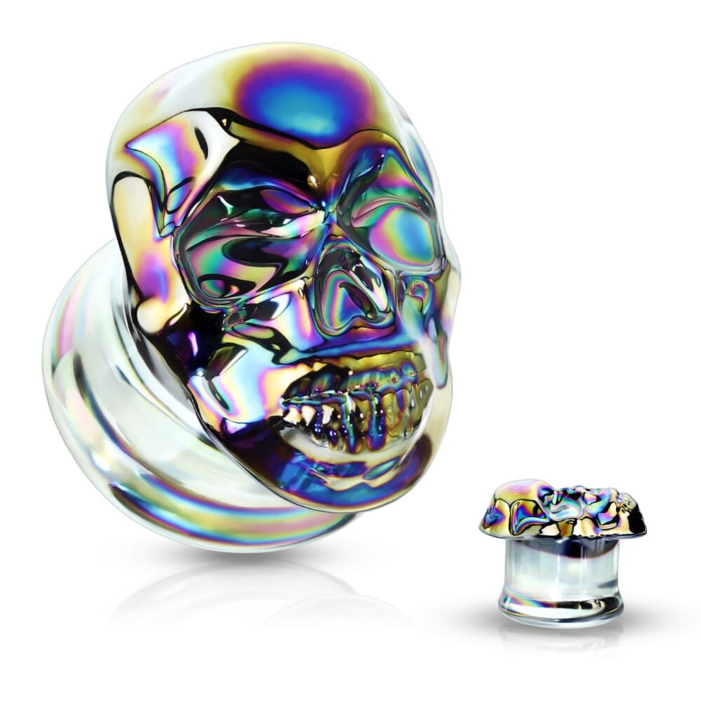 3D RAINBOW SKULL GLASS  FLARE EAR PLUG