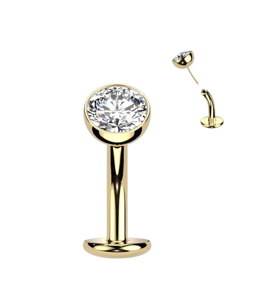 TITANIUM FLOATING  DOMED CRYSTAL INTERNALLY THREADED BELLY BAR - 10MM