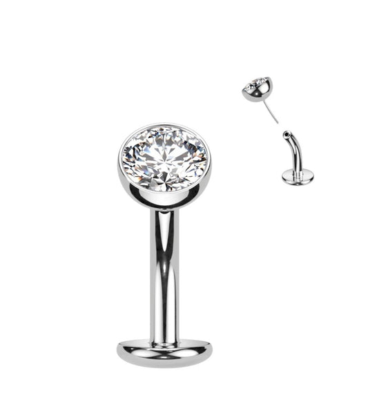 TITANIUM FLOATING  DOMED CRYSTAL INTERNALLY THREADED BELLY BAR - 10MM