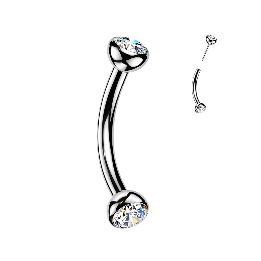 TITANIUM DAINTY DOUBLE CRYSTAL THREADLESS CURVED BARBELL - 16 GAUGE - 8MM