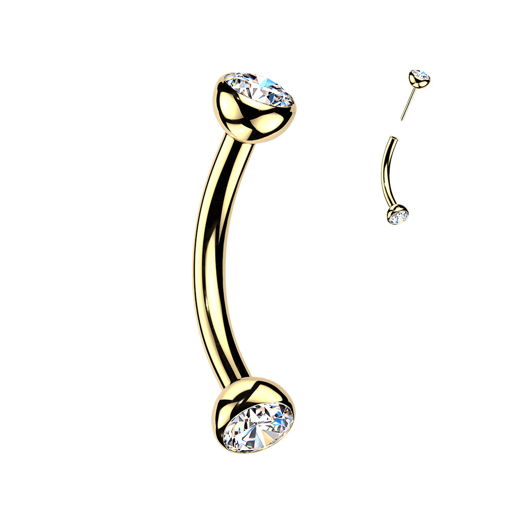 TITANIUM DAINTY DOUBLE CRYSTAL THREADLESS CURVED BARBELL - 16 GAUGE - 8MM