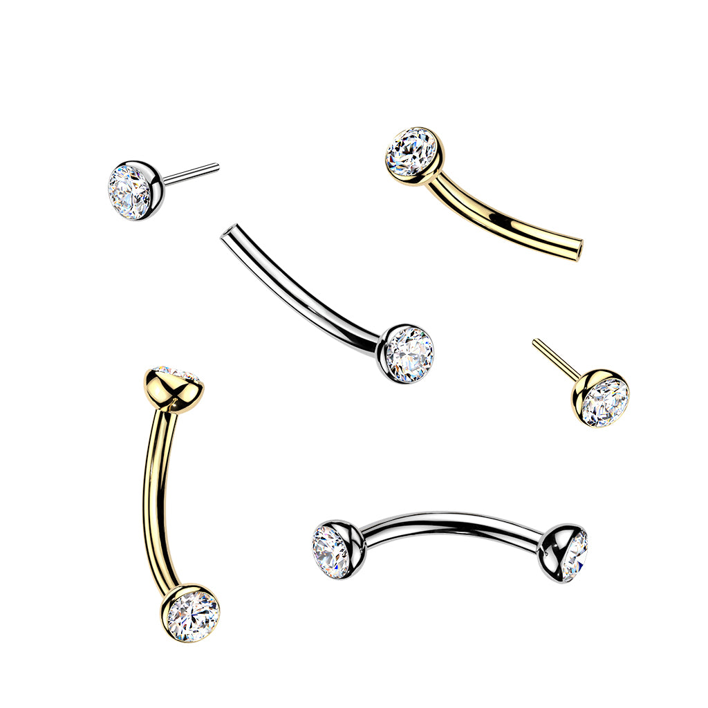 TITANIUM DAINTY DOUBLE CRYSTAL THREADLESS CURVED BARBELL - 16 GAUGE - 8MM
