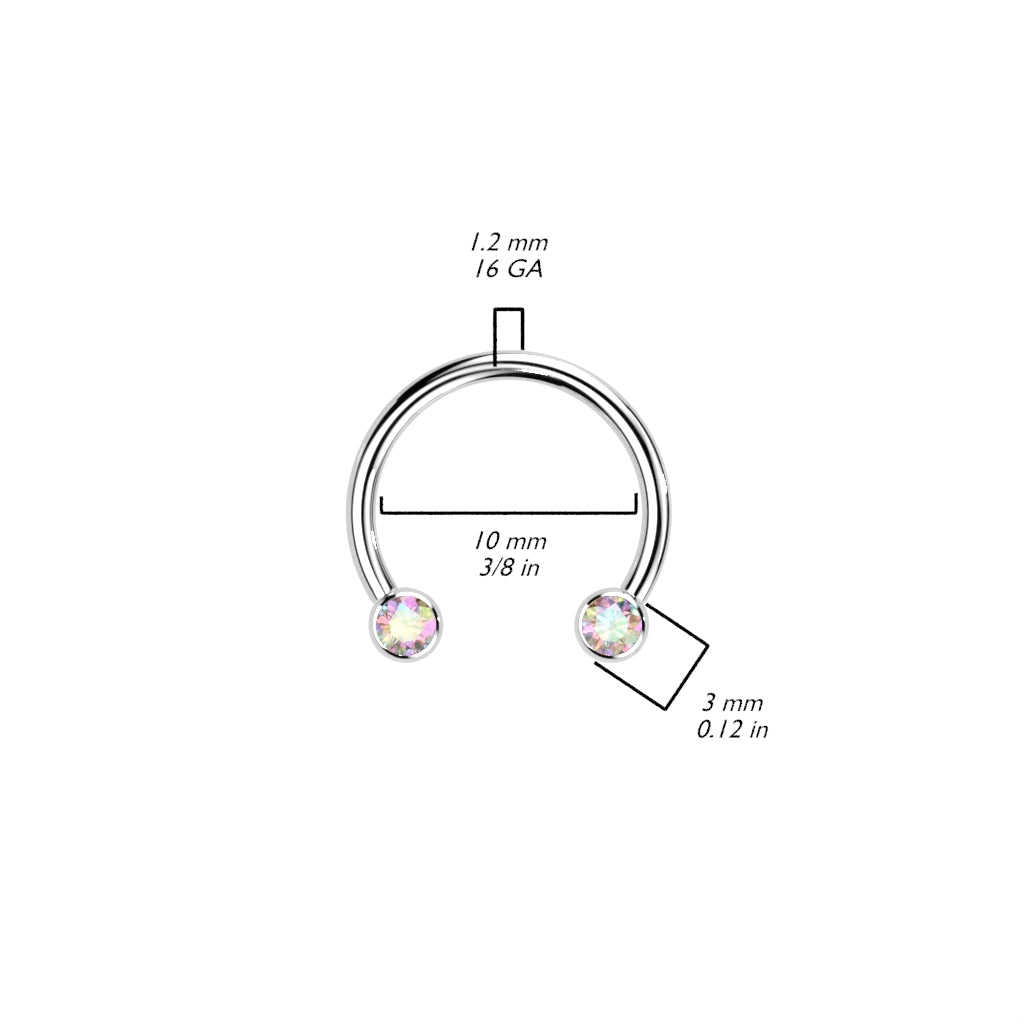 TITANIUM CIRCULAR HORSESHOE BARBELL DOUBLE CRYSTAL THREADLESS END - 10MM