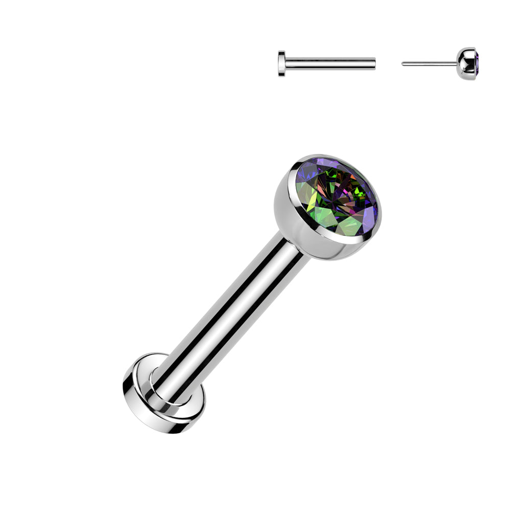 TITANIUM DAINTY VITRAIL RAINBOW THREADLESS STUD - 20 GAUGE - 6MM