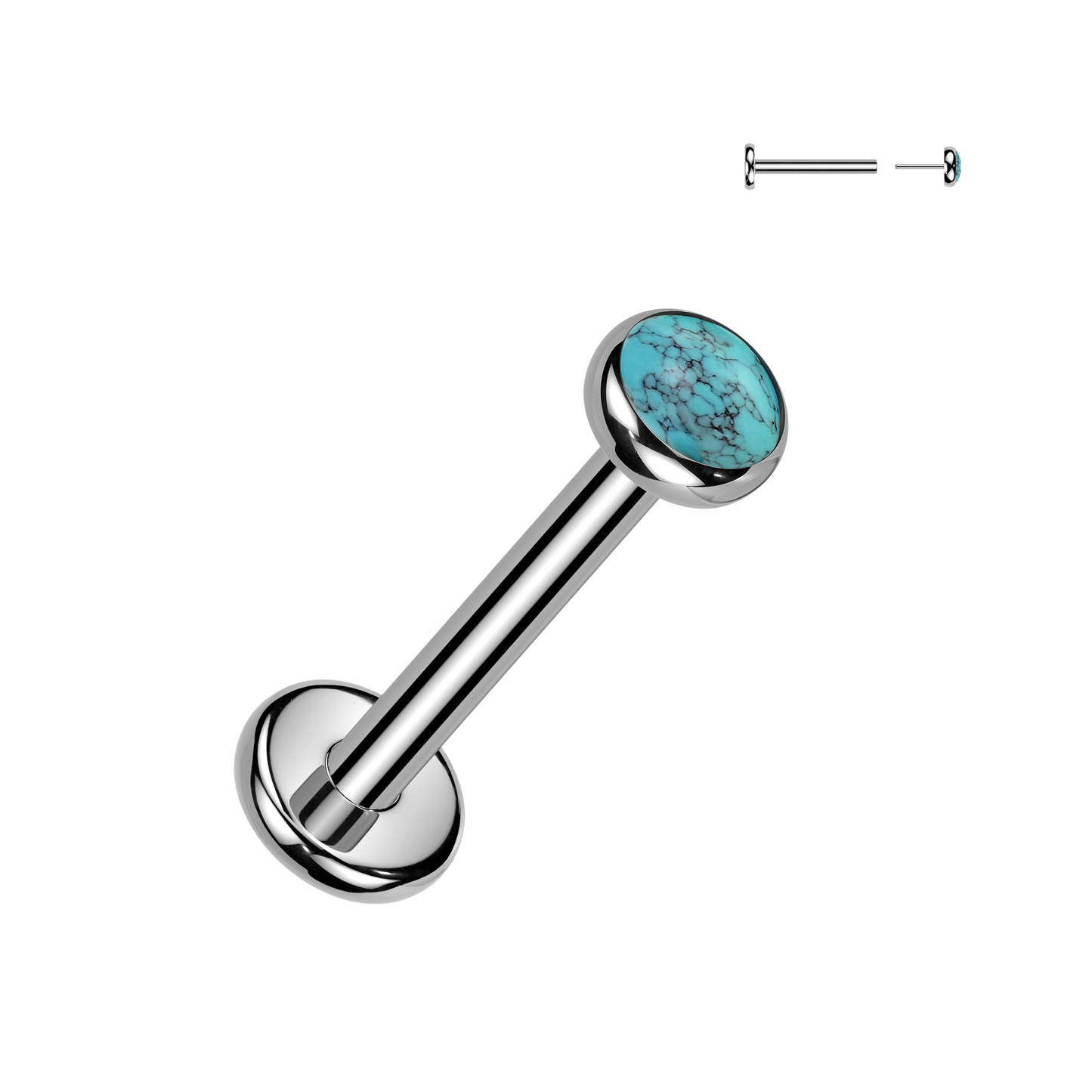 TITANIUM TURQUOISE FLAT BACK LABRET STUD THREADLESS - 18 GAUGE - 8MM