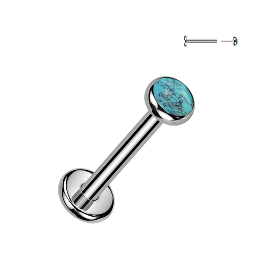 TITANIUM TURQUOISE FLAT BACK LABRET STUD THREADLESS - 18 GAUGE - 8MM