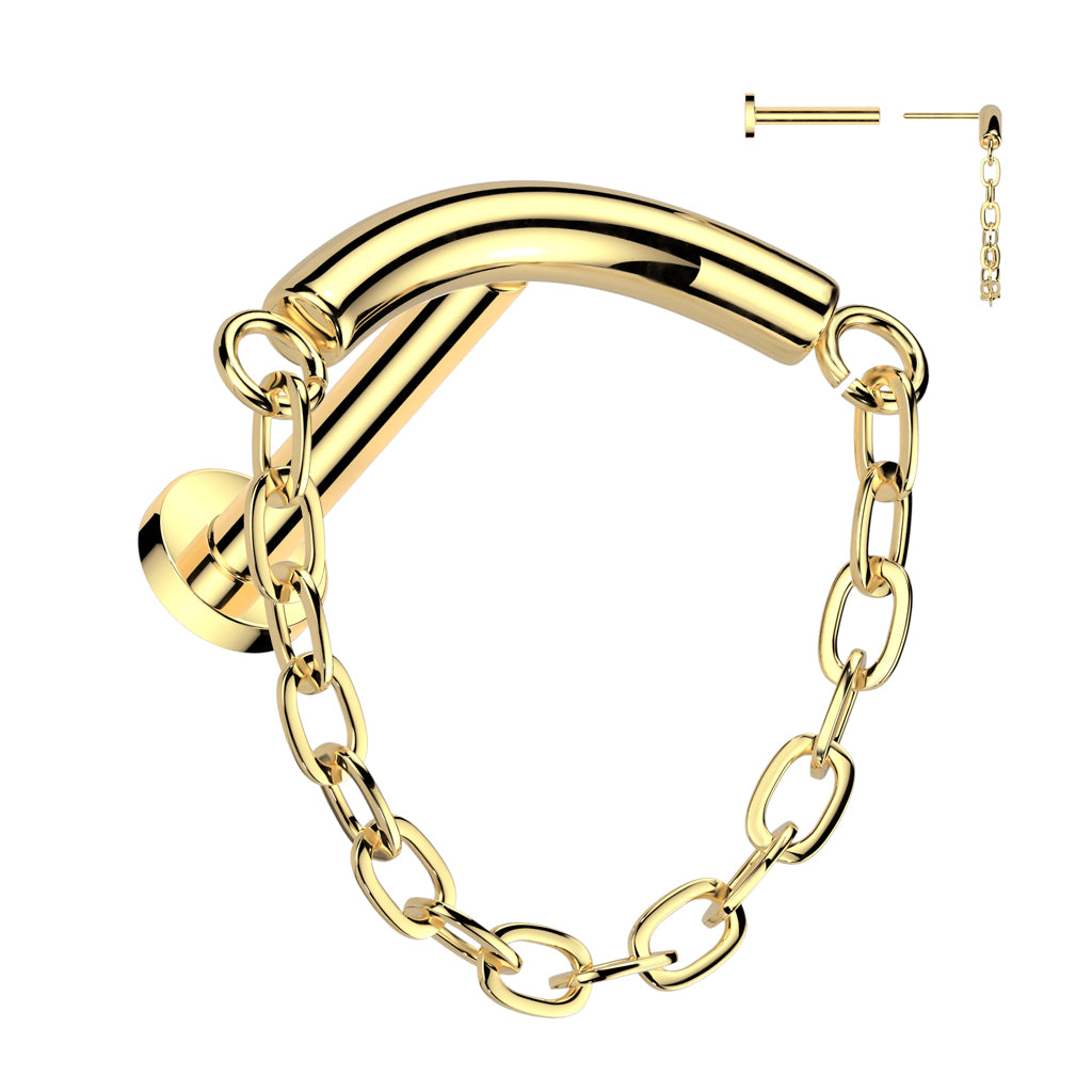 TITANIUM THREADLESS PLAIN HIDDEN HELIX CURVED CHAIN FLAT BACK LABRET - 8MM