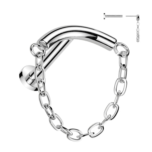 TITANIUM THREADLESS PLAIN HIDDEN HELIX CURVED CHAIN FLAT BACK LABRET - 8MM