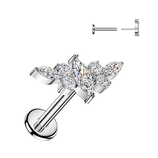 TITANIUM CRYSTAL MARQUISE CLUSTER FLAT BACK STUD