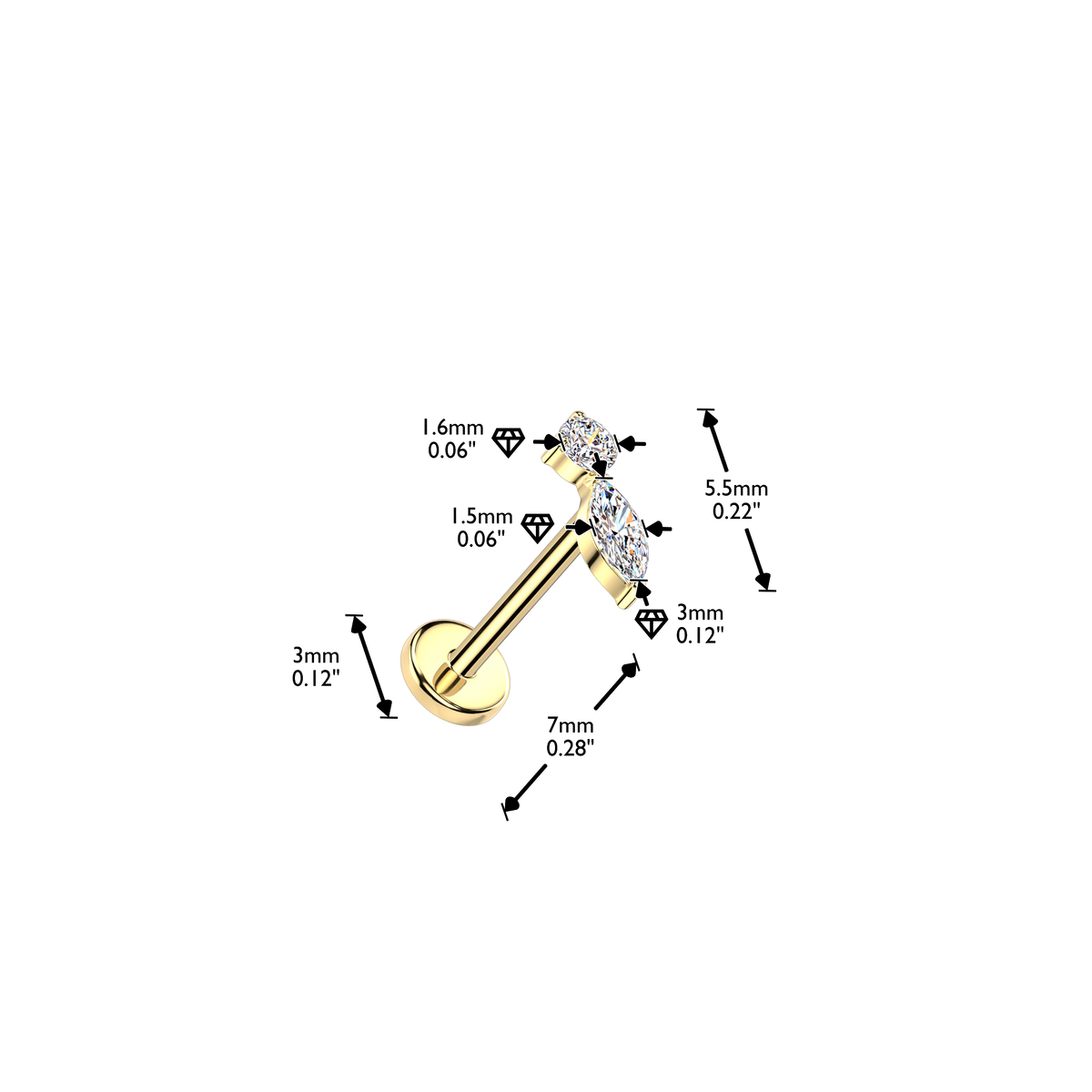TITANIUM MICRO CRYSTAL TEARDROP FLAT BACK STUD
