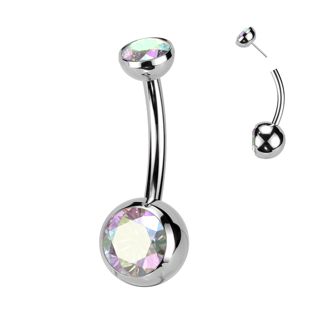 TITANIUM AURORA CRYSTAL BELLY BAR -  THREADLESS - 14 GAUGE - 10MM