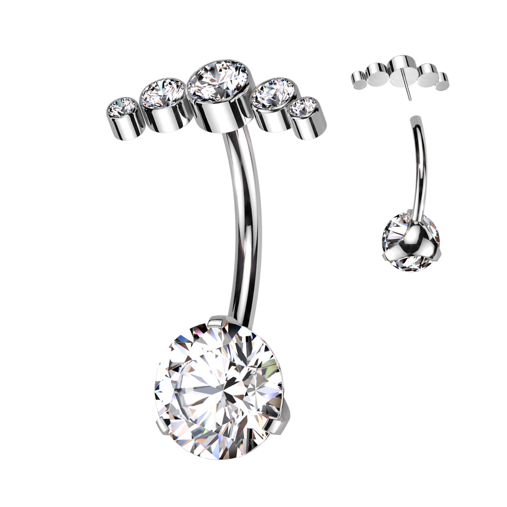 TITANIUM ULTRA CRYSTAL FLOATING TOP BELLY BAR - 14 GAUGE - 10MM