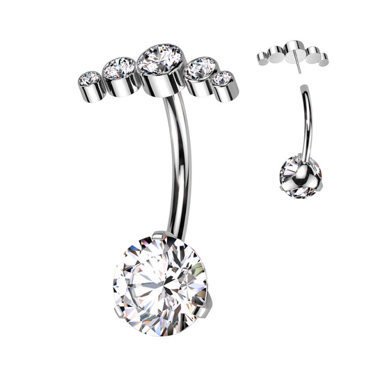 TITANIUM ULTRA CRYSTAL FLOATING TOP BELLY BAR - 14 GAUGE - 10MM