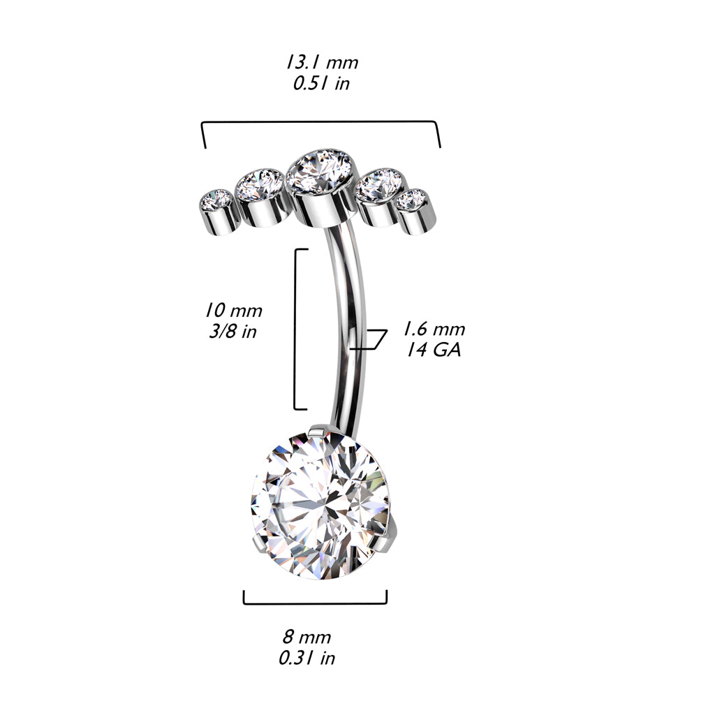 TITANIUM ULTRA CRYSTAL FLOATING TOP BELLY BAR - 14 GAUGE - 10MM
