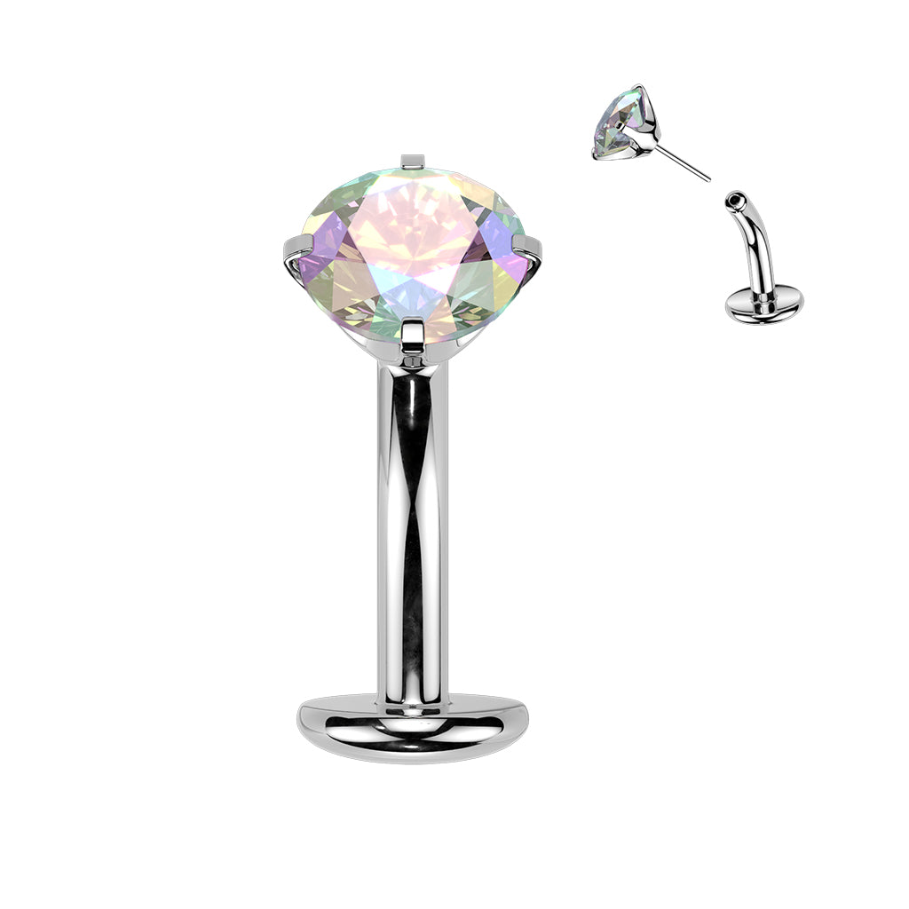 TITANIUM AURORA CRYSTAL FLOATING THREADLESS FLAT DISK BELLY BAR - 14 GAUGE - 8MM