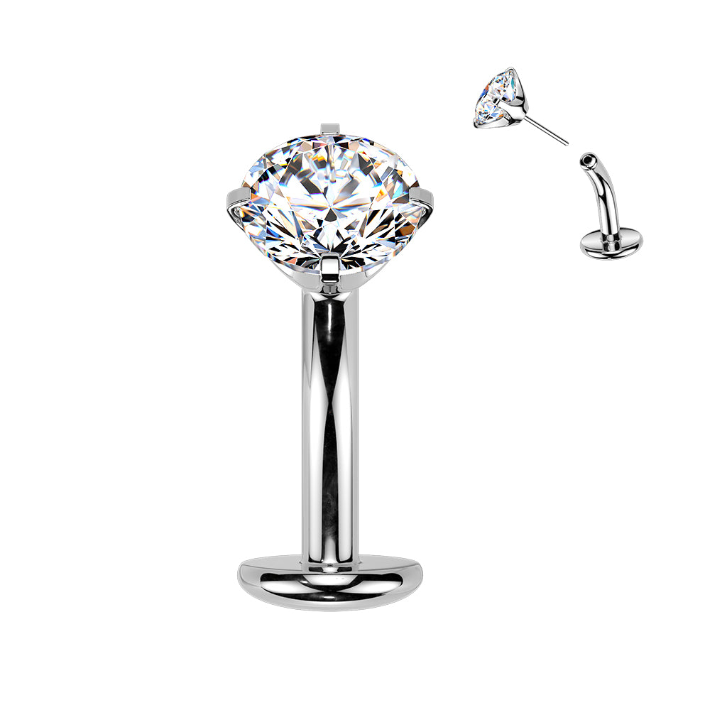 TITANIUM SILVER CRYSTAL FLOATING THREADLESS FLAT DISK BELLY BAR - 14 GAUGE - 8MM
