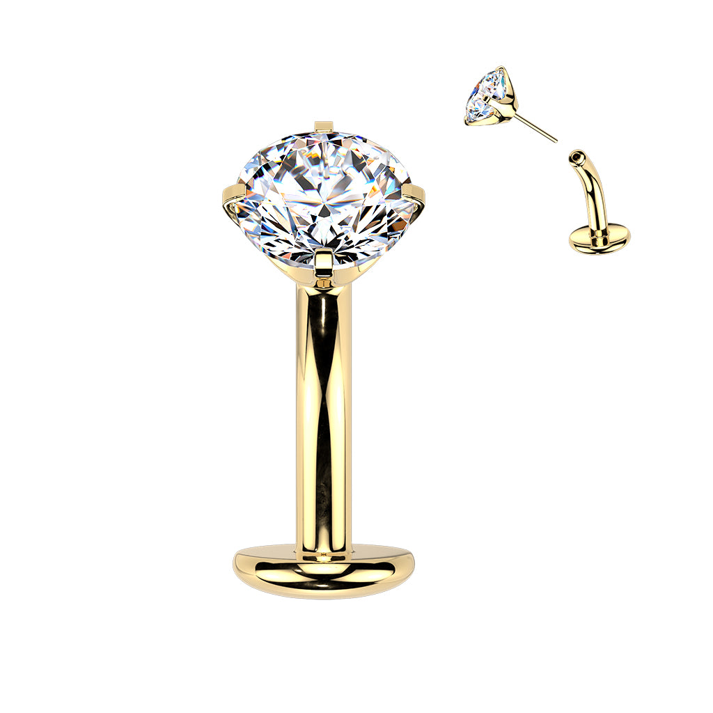 TITANIUM GOLD CRYSTAL FLOATING THREADLESS FLAT DISK BELLY BAR - 14 GAUGE - 8MM