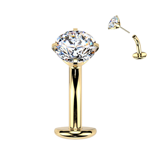 TITANIUM GOLD CRYSTAL FLOATING THREADLESS FLAT DISK BELLY BAR - 14 GAUGE - 8MM
