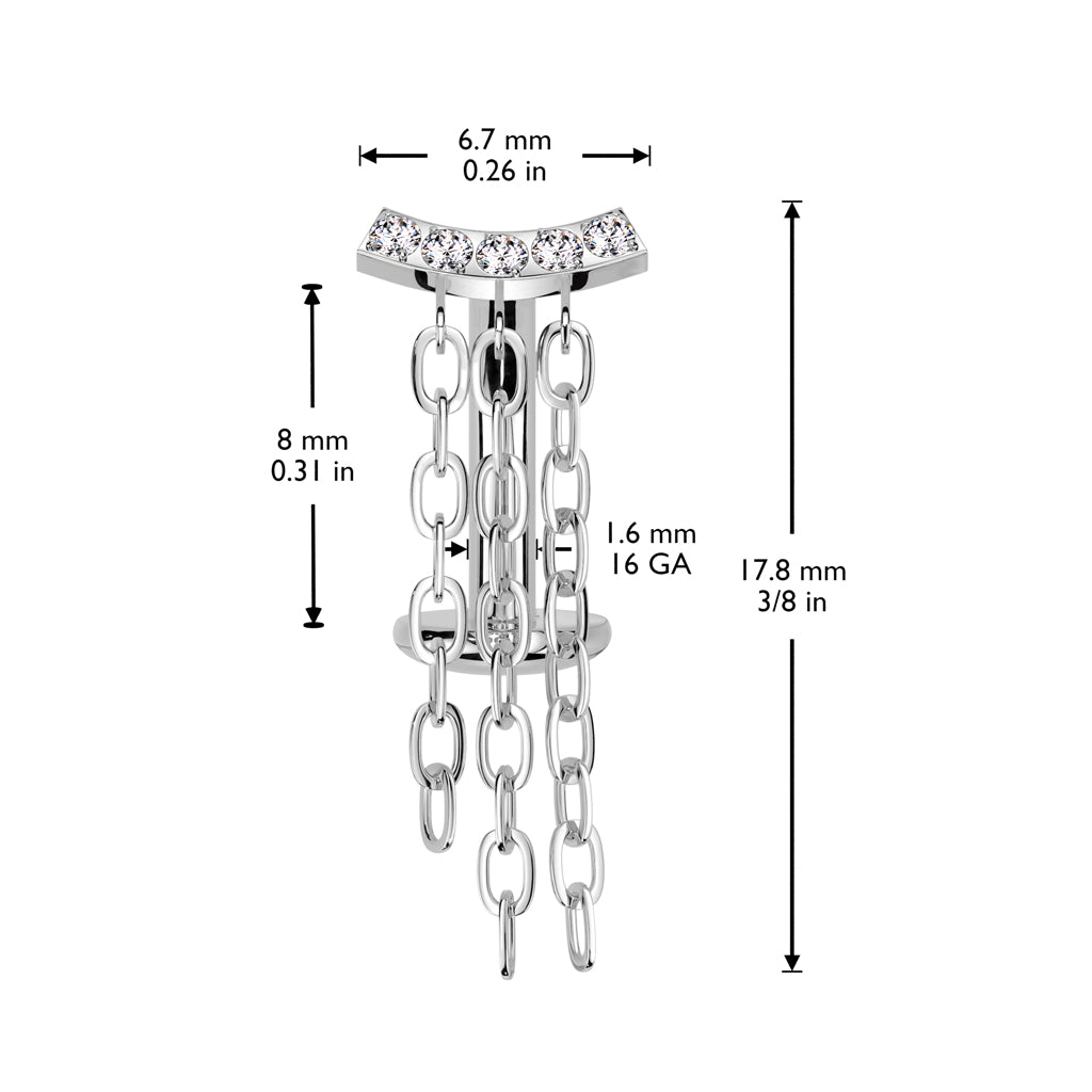 TITANIUM CRYSTAL LINED FLOATING BELLY BAR WITH DANGLY CHAIN CHARMS - 14 GAUGE - 8MM