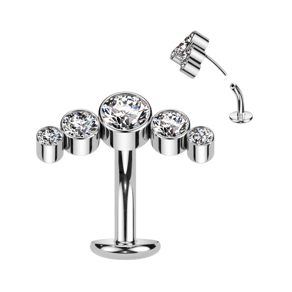 TITANIUM SILVER CRYSTAL LINED FLOATING BELLY BAR - 14 GAUGE - 8MM