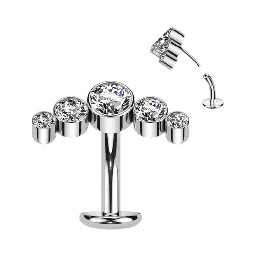 TITANIUM SILVER CRYSTAL LINED FLOATING BELLY BAR - 14 GAUGE - 8MM