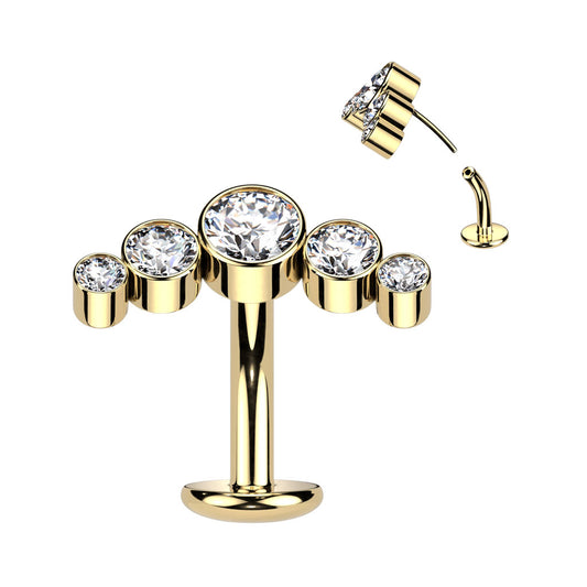 TITANIUM GOLD CRYSTAL LINED FLOATING BELLY BAR - 14 GAUGE - 8MM