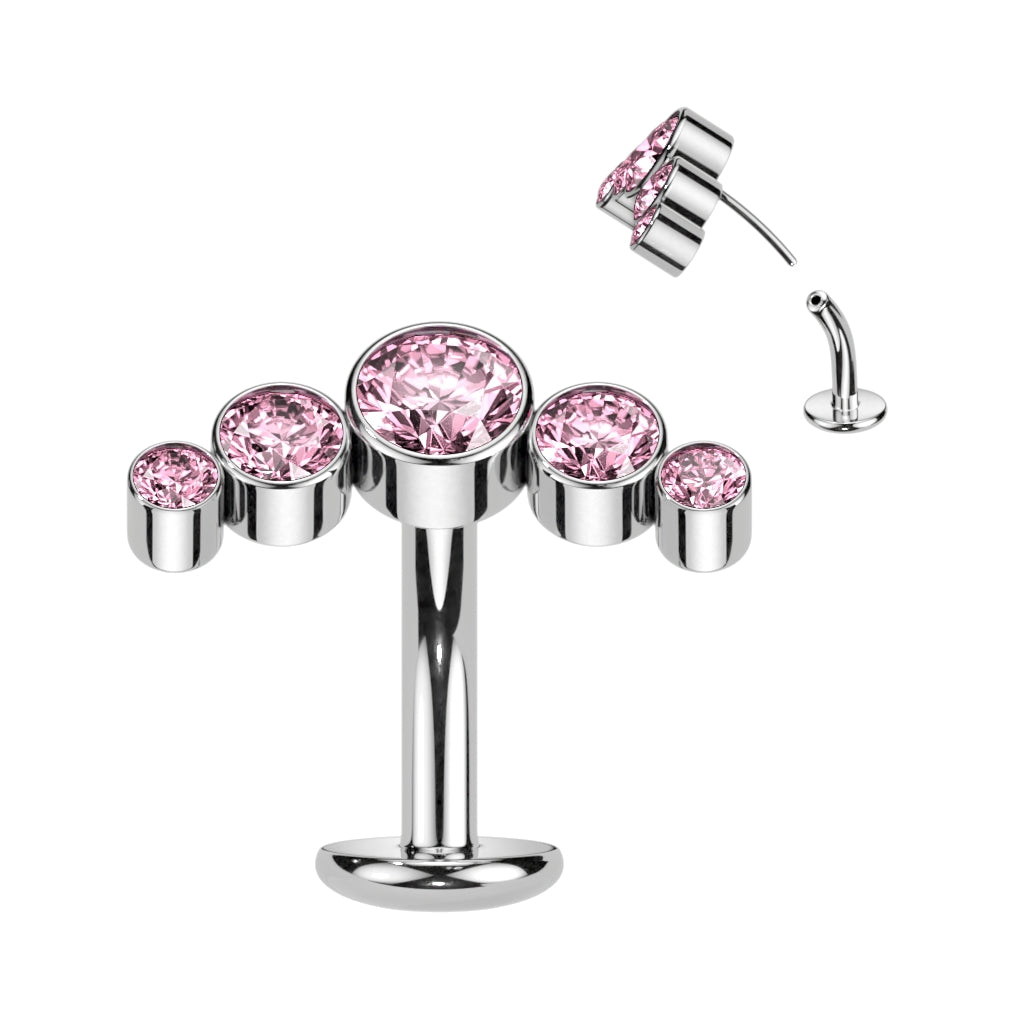 TITANIUM PINK CRYSTAL LINED FLOATING BELLY BAR - 14 GAUGE - 8MM