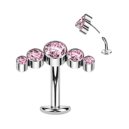 TITANIUM PINK CRYSTAL LINED FLOATING BELLY BAR - 14 GAUGE - 8MM