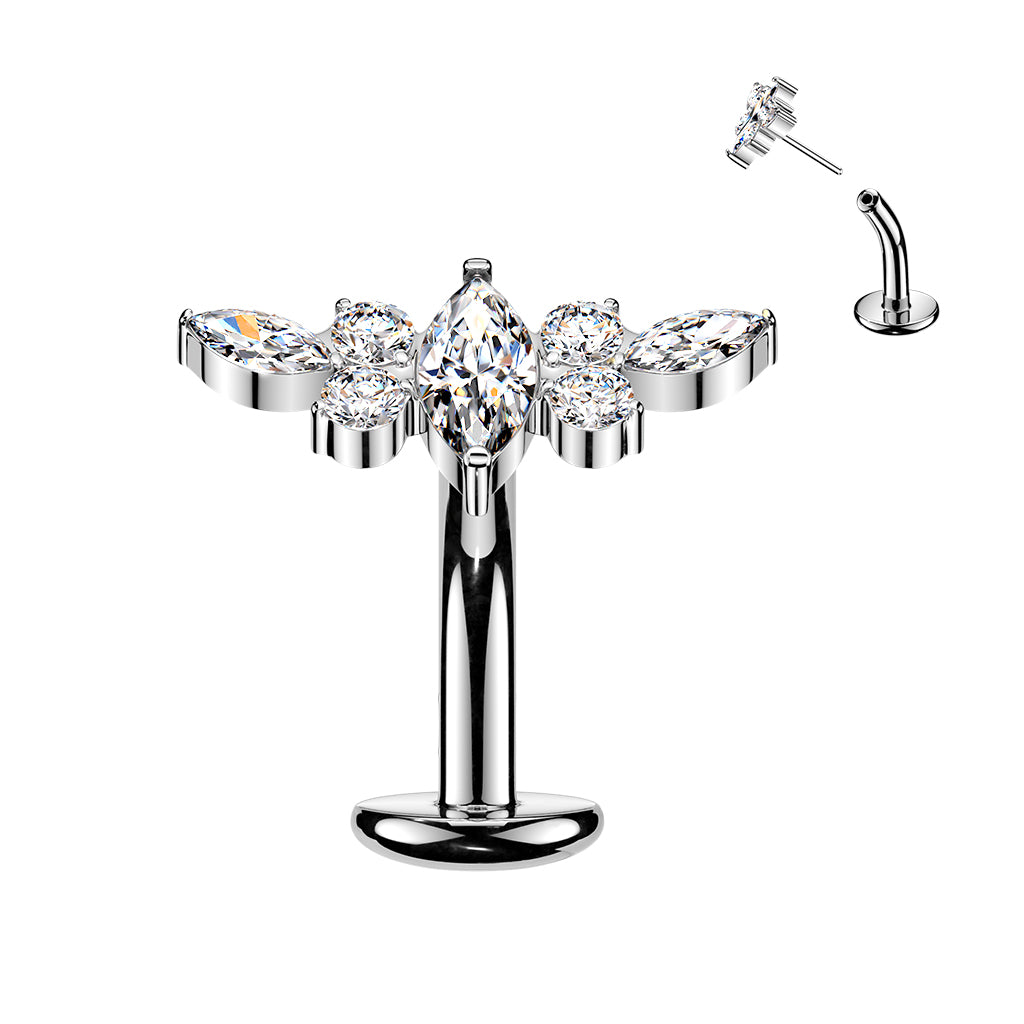 TITANIUM MARQUISE CRYSTAL CLUSTER FLOATING FLAT DISK BELLY BAR - 14 GAUGE - 8MM