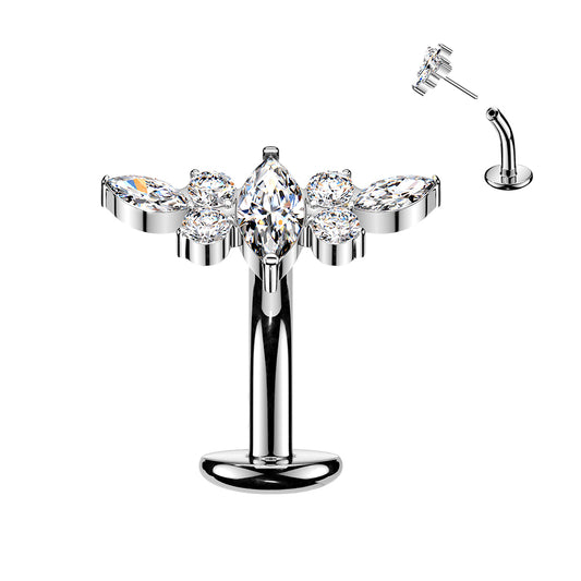 TITANIUM MARQUISE CRYSTAL CLUSTER FLOATING FLAT DISK BELLY BAR - 14 GAUGE - 8MM