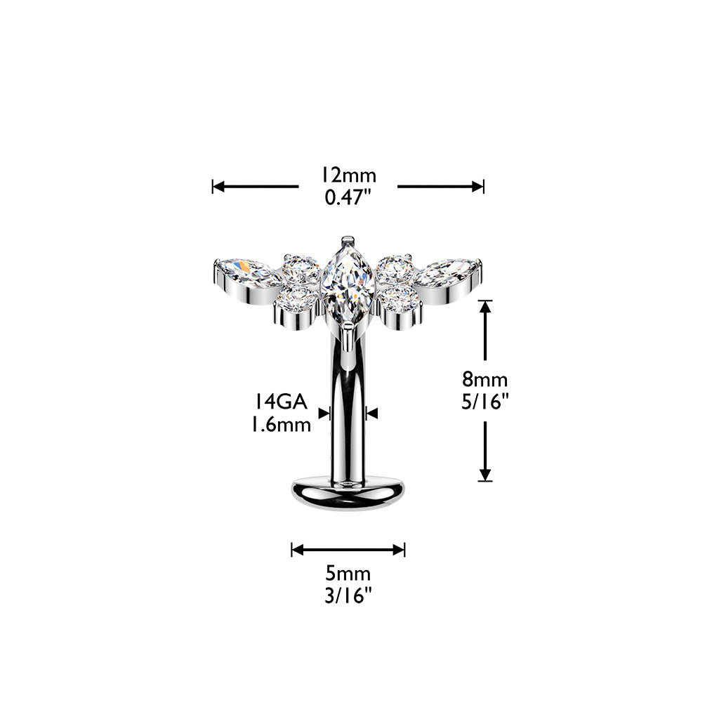 TITANIUM MARQUISE CRYSTAL CLUSTER FLOATING FLAT DISK BELLY BAR - 14 GAUGE - 8MM