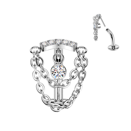 TITANIUM CRYSTAL DANGLY CHARM FLOATING BELLY BAR - 14 GAUGE -8MM