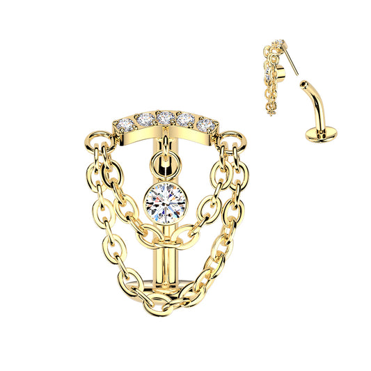 TITANIUM GOLD CRYSTAL DANGLY CHARM FLOATING BELLY BAR - 14 GAUGE -8MM