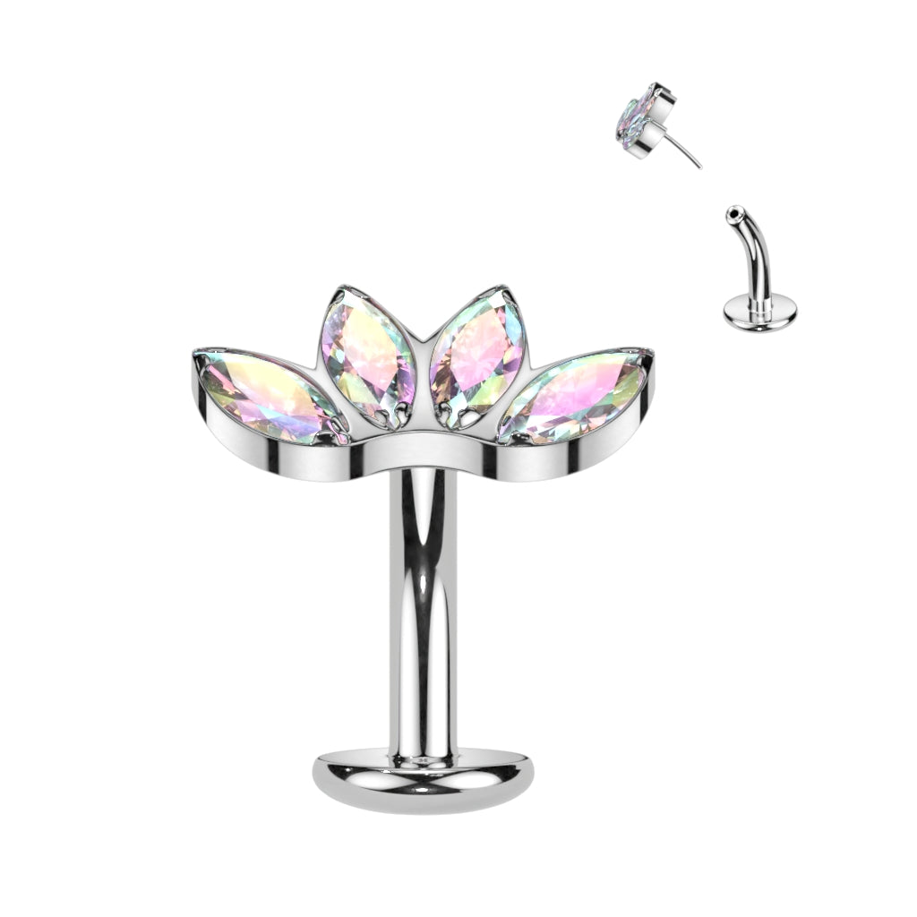 TITANIUM AURORA CRYSTAL MARQUISE  FLOATING BELLY BAR - 14 GAUGE - 8MM