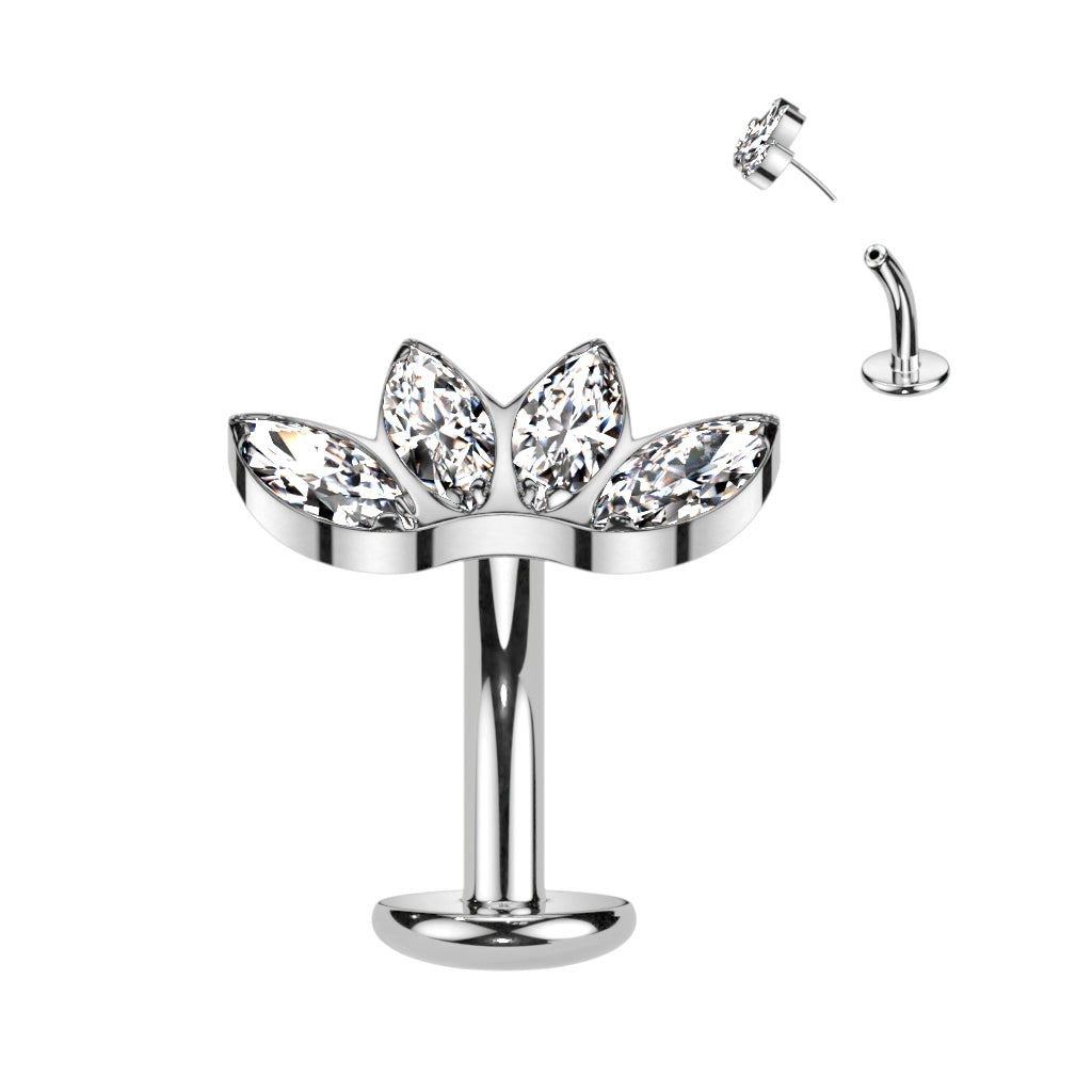 TITANIUM SILVER CRYSTAL MARQUISE  FLOATING BELLY BAR - 14 GAUGE - 8MM