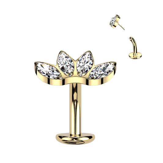 TITANIUM GOLD CRYSTAL MARQUISE  FLOATING BELLY BAR - 14 GAUGE - 8MM